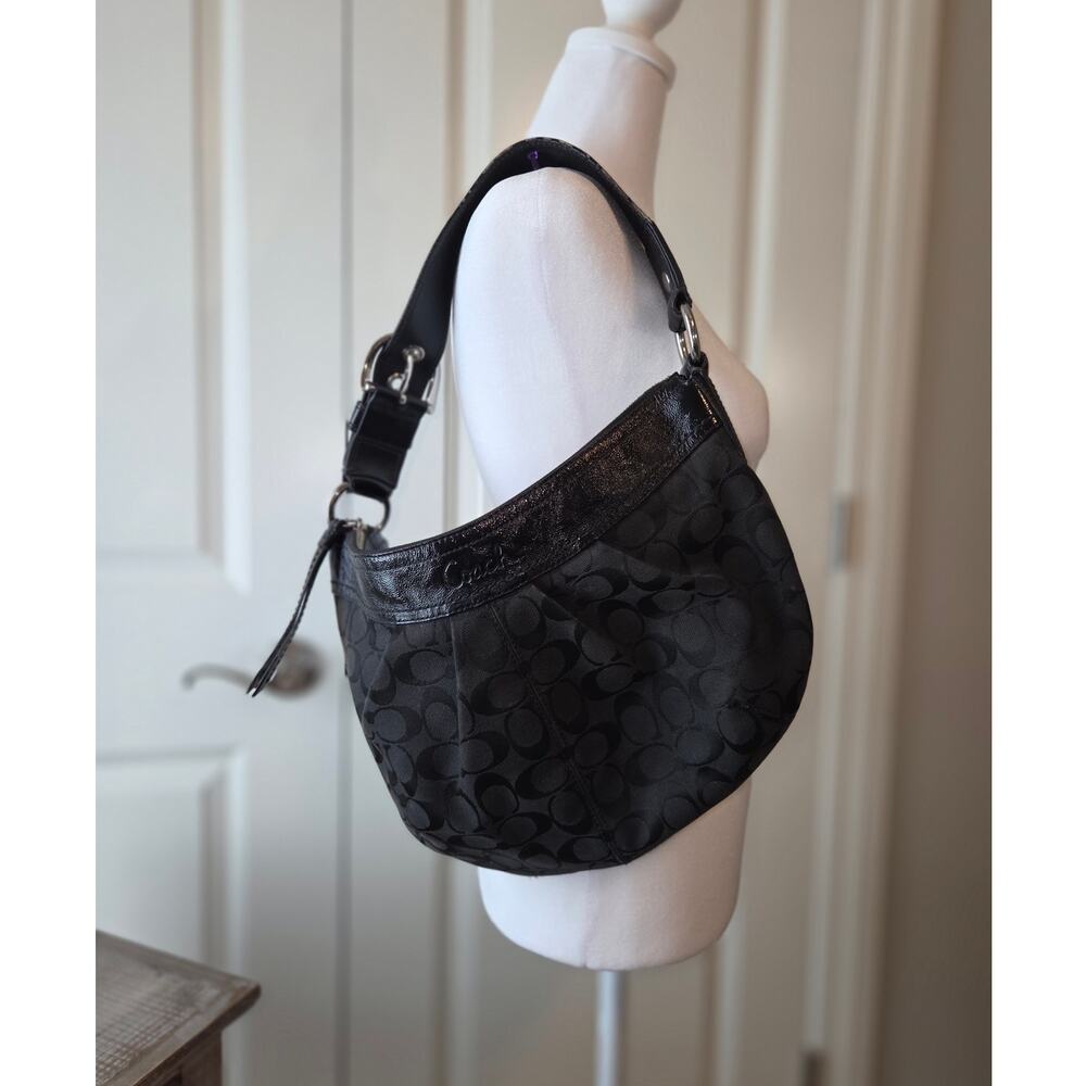 Vintage Y2K Coach Soho Pleated Signature Hobo Bag Fabric w/Patent Leather Trim